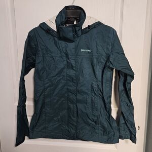 Marmot Precip Eco Jacket Lightweight Packable Hooded Raincoat Green Womens XS